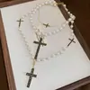 Nuevo Collar Multicapa de Perlas con Cruz Incrustada de Diamantes Estilo Dulce y Fresco Cadena de Clavícula de Moda Cadena Ligera de Lujo de Alta Gama para Suéter para Mujeres