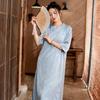 Nueva ropa china para mujer, vestido nuevo de verano 2025, vestido retro de satén Jacquard con cuello en V de alta gama para mujer, venta al por mayor