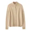 Cárdigan de cachemira con cuello alto, nuevo modelo otoño e invierno 2026, camisa básica de botones para mujer, estilo elegante, color liso, abrigo holgado y favorecedor