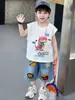 Traje de Verano sin Mangas de Dinosaurio para Niños, Conjunto Deportivo Casual Delgado de Dos Piezas para Niños, Ropa Elegante para Niños Pequeños al por Mayor