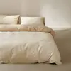 Juego de Cama de Cuatro Piezas de Algodón Puro Cepillado Espeso de Alta Gama, Hilo 60S, 100% Algodón, Ropa de Cama de Lujo Ligero, Funda de Edredón de Color Sólido