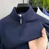 Suéter de Forro Polar para Otoño e Invierno con Media Cremallera para Hombre, Nuevo Color Sólido, Cuello Alto, Camiseta Casual de Manga Larga, Camiseta Base para Hombre