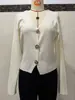 Amazon Cardigan de Punto con Cuello Corto Transfronterizo Primavera y Otoño Nuevo Ajuste Delgado Botón Metálico Color Sólido Suéter Ropa para Mujer