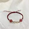 Pulseira de Corda Vermelha Trançada com Cristal de Morango, Corrente com Pedra Flor de Pessegueiro, Pulseira de Corda em Oito para Atrair Amor, Estilo Casal