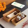 Cesta de almacenamiento tejida de paja para escritorio, snacks, artículos varios, organizador rectangular para cosméticos, exclusivo transfronterizo