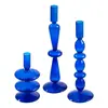 Portavelas azul, bandeja base para velas, decoración para cena a la luz de las velas, portavelas de vidrio vintage, manualidad decorativa, DIY
