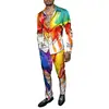 Moda Masculina Primavera/Verão 2025 Terno de Camisa Marca Estampada Peça Dupla Manga Longa Slim Respirável Algodão Estilo Elegante
