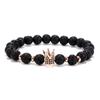 Pulsera de Cobre al por Mayor con Micro Circonita CZ Corona 8mm Roca de Lava Colgante con Cuentas Europeo y Americano Hombres Mujeres