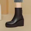 Ótimo Uso Solado Grosso Confortável Aumento de Altura Aparência Slim Botas de Tornozelo Estilo Britânico Moda Combinação Total Salto Anabela Botas Finas Botas da Moda Pretas
