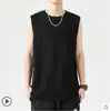 Camiseta sin mangas de algodón puro sin costuras de peso pesado estilo japonés de 220 g, color liso, corte holgado, camiseta sin mangas unisex con hombros anchos y escote pequeño