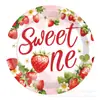M554 Decoración para Fiesta Temática de Fresas Plato de Papel de Frutas de Verano Taza de Papel Servilleta Mantel Banderín Plato de Cumpleaños