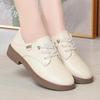 Sapatos de Couro Pequenos de Bico Redondo, Boca Profunda, Moda, Sola Macia, Confortáveis, Salto Baixo, Simples e Versátil, Cor Pura, Cadarço Frontal, Strass, Sapatos Casuais