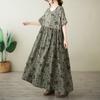 Nueva 2025 Exportación Moda Simple Falda Larga Verano Nuevo Talla Grande Manga Corta Cuello Redondo Vestido Estampado para Mujer
