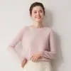 Suéter minimalista 100% cachemira pura para mujer, cuello redondo, manga larga, tejido, casual, adecuado para ir al trabajo, jersey base suave y cómodo