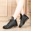 Botas Curtas de Couro Genuíno Feitas à Mão com Bico Largo de Couro de Vaca, Solas Macias e Couro Macio, Sapatos Femininos de Cano Alto com Bico Quadrado, Solado Plano, Botas Martin Retro para Mulheres