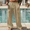 Calça de Sarja de Algodão e Linho Masculina Amazon Cross-Border para Todas as Estações, Fina, Respirável, Roupa de Trabalho, Multibolsos, Solta, Casual, Moderna, Perna Larga