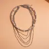Collar de Perlas con Borlas Multicapa Cruzado Europeo y Americano, Cadena para Clavícula de Moda Exagerada y Personalizada, Joyería de Lujo Ligero y de Alta Gama