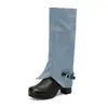 Botas de moda para mujer de otoño e invierno, botas para mujer de talla grande transfronterizas, tacón medio, estilo europeo y americano, punta redonda, tacón cuadrado, sin cordones, talla 50, botas de media pantorrilla para mujer