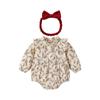 Macacão de Bebê 2026 Primavera e Outono Novo Estilo Pastoral Macacão de Bebê Floral Vermelho com Gola de Renda Roupas de Bebê