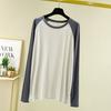 Camiseta de manga larga modal raglán para mujer, primavera y verano 2021, holgada, con cuello redondo, interior en contraste