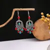 Pendientes Bohemios Azules de Turquesa Estilo Étnico Europeos y Americanos, Pendientes de Borla de Metal Plateado Imitación, Joyería de Borla Vintage para Orejas al por Mayor