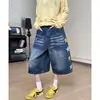 Pantalones Vaqueros Anchos Cortos Lavados con Bordado de Estrella Estilo Americano para Mujer, Verano Calle Alta Hip-Hop Holgados Casuales Versátiles