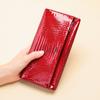 Cartera larga de piel auténtica de gran capacidad para mujer, elegante y de alta gama, de charol con estampado de cocodrilo, con múltiples tarjetas y billetes.