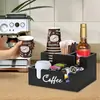 Caixa de Armazenamento de Café Simples de Madeira Transfronteiriça, Organizador de Compartimentos Múltiplos para Café e Saquinhos de Chá, Caixa de Armazenamento de Mesa, Caixa de Armazenamento Multiúso de Madeira Maciça