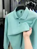 Camisa polo hexagonal de piqué de algodón 100% mercerizado de manga larga para hombre, camiseta básica de otoño e invierno, camiseta de cuello con botones de algodón puro