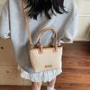 Bolso de Cubo Tejido de Mano a la Moda para Mujer Primavera y Verano 2025 Estilo Coreano Bolso de Hombro Sencillo Bolso Cruzado de Nicho para Viajes