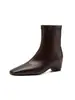 Botines elásticos de PU para mujer, botas ajustadas, nuevo estilo otoño e invierno, punta cuadrada, tacón medio grueso, sin cordones, versión coreana, botines de color liso, botas elásticas para mujer