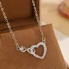 Collar Transfronterizo de Zirconia en Forma de Corazón de Figura de Ocho para Mujer, Estilo Simple Europeo y Americano, Collar Doble Corazón Infinito para Clavícula