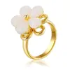 Anillo Elegante para Mujer Estilo Chanel Flor de Cinco Hojas, Nuevo Modelo Transfronterizo con Piedra Ojo de Gato Giratoria, Joyería de Diseño Exquisito