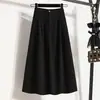 Falda Larga de Bolsillo Nueva Primavera 2026 Tallas Grandes Transfronteriza Falda de Línea A de Cintura Alta Color Sólido Estilo Traje Falda Acampanada Moderna
