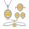 Transmisión en Vivo Venta Caliente Piedra Preciosa de Color Corte Flor de Hielo Huevo de Paloma Girasol Set Anillo Pendientes Collar de Diamante de Alto Carbono de Moda de Lujo