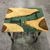 Mesa de Comedor de Resina Epoxi con Artesanía de Resina Verde Transparente, Mesa de Tablero Grande, Ensamblaje Sencillo, Estilo Fresco, Mesa de Comedor de Madera Maciza