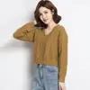 Suéter de gola V cruzada outono e inverno malha nova moda outono top de cintura alta top de base feminino