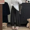 Pantalones bombachos cropped de pierna ancha para mujer, con volantes en el bajo, color marrón, para primavera y otoño, talla grande, para tipos de cuerpo de pera, casual