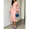 Vestido Midi Feminino de Chiffon Patchwork com Decote V, Manga Longa Transparente e Flare, Fechamento de Botão Único, Transfronteiriço Europeu e Americano Amazon 2026
