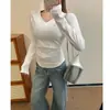 Foto Real de Camiseta de Manga Larga con Cuello en V para Mujer, Nuevo Estilo Primavera 2026, Ceñida a la Cintura, Corte Ajustado, Camiseta Básica Favorecedora para Mujer