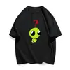 Camiseta divertida de algodão puro com estampa abstrata de emoji de alienígena, manga curta, corte solto para o verão, top unissex