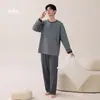 Algodón PuroPijama para Hombre Primavera y Otoño Cuello Redondo Manga Larga Pantalón Largo Adolescente Casual Ropa para el Hogar Conjunto de Dos Piezas