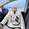 Moletom estilo subcultura falso de duas peças para homens, novo modelo outono 2026, estampa de castelo de cavaleiro, camisa henley de corte solto, blusa de manga comprida
