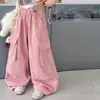 Pantalones Cargo Rosas para Niñas, Nuevo Estilo Primavera/Verano 2026, Pantalones de Principios de Primavera para Niños, Pantalones Anchos de Moda para Niñas Mayores