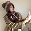 Gorro de lana de punto con diseño de oso estilo coreano para mujer, conjunto de cuello cálido de otoño e invierno, gorro y bufanda con protección para las orejas integrada, gorro con protección para el cuello.