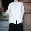 Camisa de Verano de Manga Corta Estilo Chino para Hombre Dinastía Han Modificada Camisa de Manga Media Holgada Estilo Japonés Retro Traje Tang Ropa para Papá