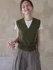 Chaleco de punto retro verde con cuello en V estilo francés, chaleco suéter corto para mujer para primavera y otoño, sin mangas, con un look sofisticado, perfecto para usar en capas.