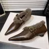 Cuña Francesa Elegante Felpa Piel Puntiagudo Mary Jane Zapatos de Una Sola Tira Mujer 2026 Otoño/Invierno Nuevos Cálidos Zapatos de Algodón