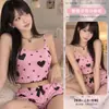 Estilo Europeu e Americano Floral Malha Canelada Estampa de Coração Doce Camisola Shorts Puro Desejo Pijama A703Pijama