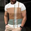 2026 Amazon Camiseta de Verano para Hombre Estilo Europeo y Americano Rayas Bloques de Color Cuello Redondo Versátil Contraste de Color Manga Corta En Stock